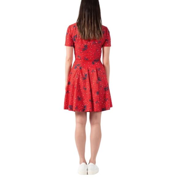 Band Of Outsiders Twee Red Mini Dress Blue Floral Print Cotton V Neck Full Skirt - Picture 2 of 13
